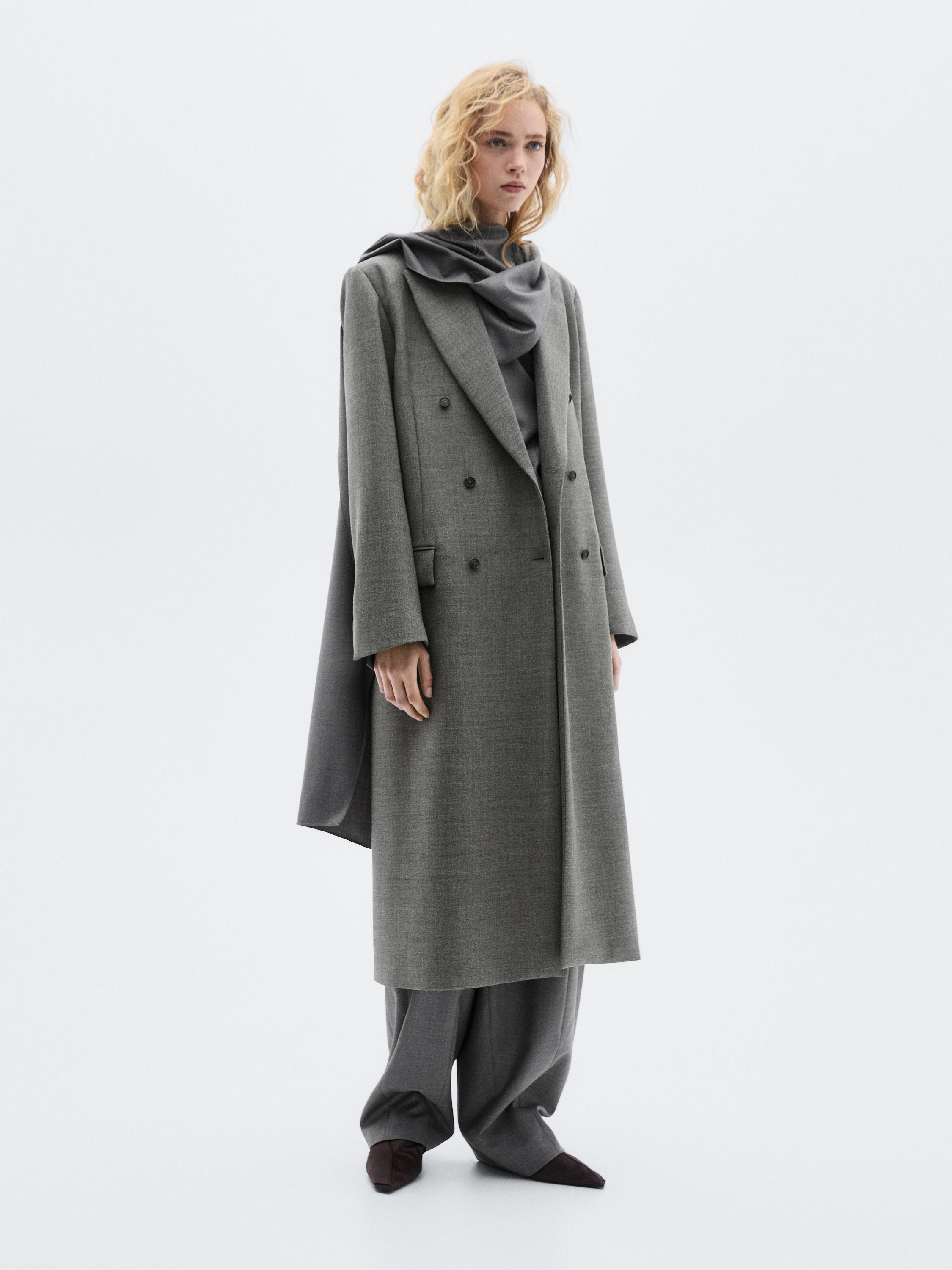 Long 100% wool coat with notch lapel - LIMITED